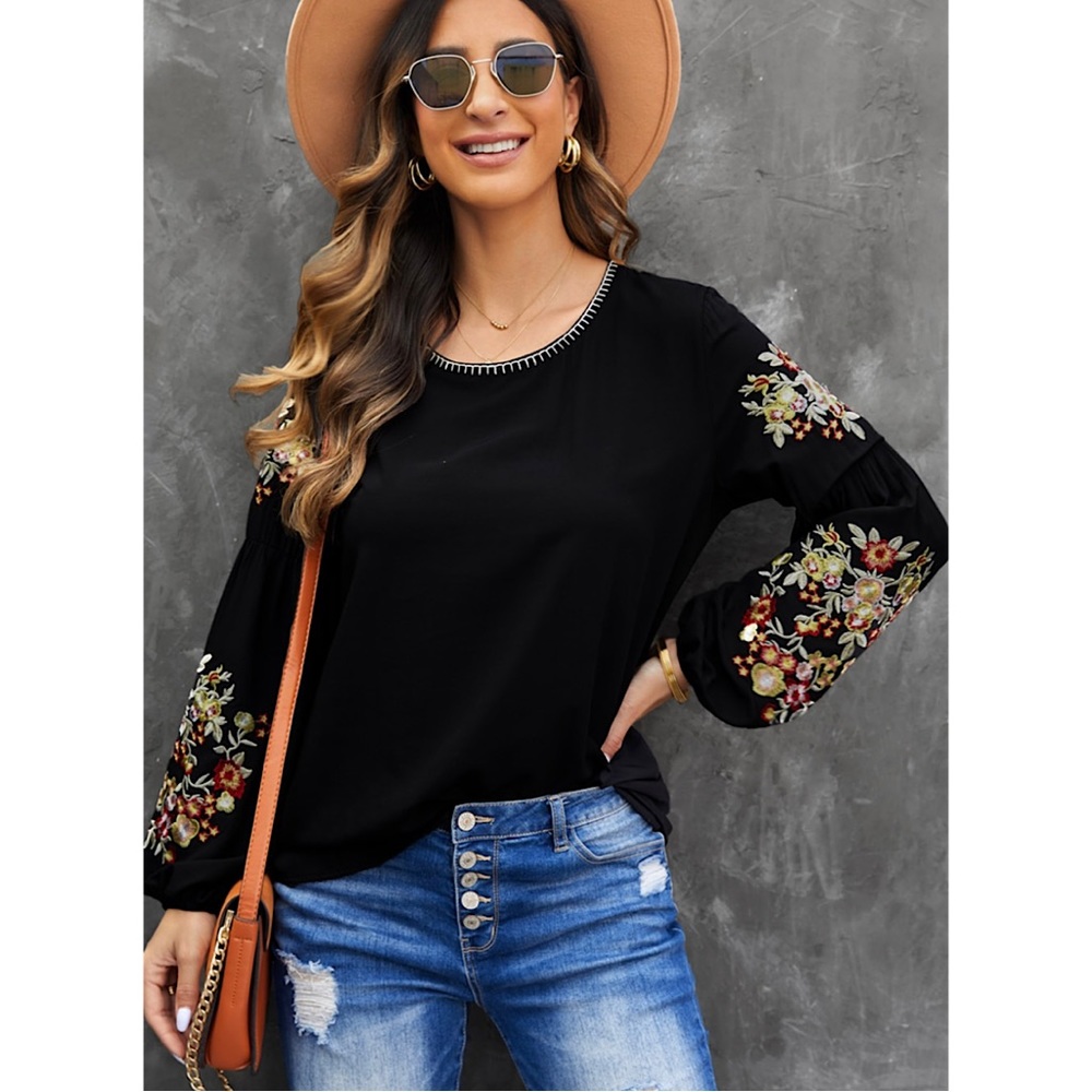 Floral Embroidery Fall Top